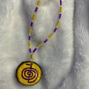 Cho Ku Rei Reiki Hand Painted Wood Slice Pendant Necklace